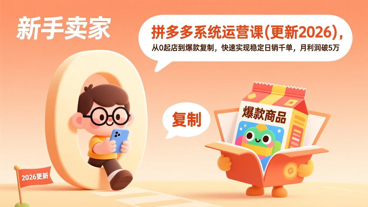 （18317期）拼多多系统运营课(更新4月)，从0起店到爆款复制，快速实现稳定日销千单，月利润破5万-低成本创业项目大全｜短视频带货+AI副业变现｜知行创业网