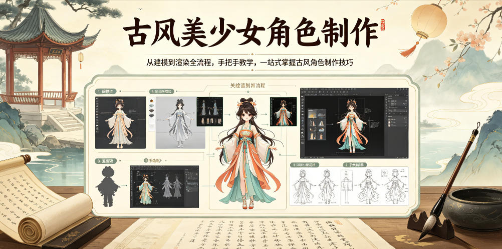 古风美少女角色制作，从建模到渲染全流程，手把手教学，一站式掌握古风角色制作技巧-低成本创业项目大全｜短视频带货+AI副业变现｜知行创业网