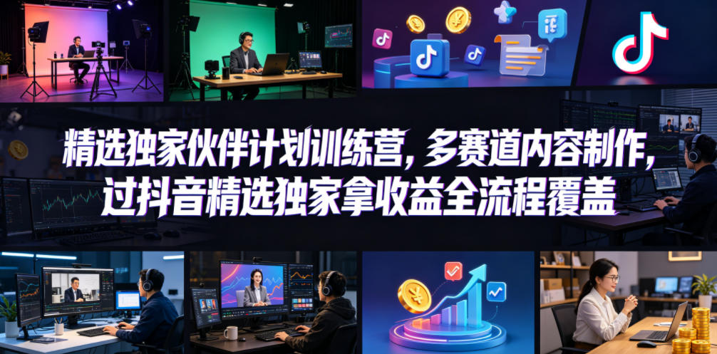 小豁食堂精选独家伙伴计划训练营，多赛道内容制作，过抖音精选独家拿收益全流程覆盖-低成本创业项目大全｜短视频带货+AI副业变现｜知行创业网