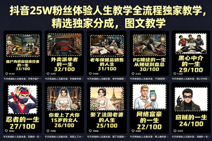 抖音25W粉丝体验人生教学全流程独家教学，精选独家分成，图文教学-低成本创业项目大全｜短视频带货+AI副业变现｜知行创业网