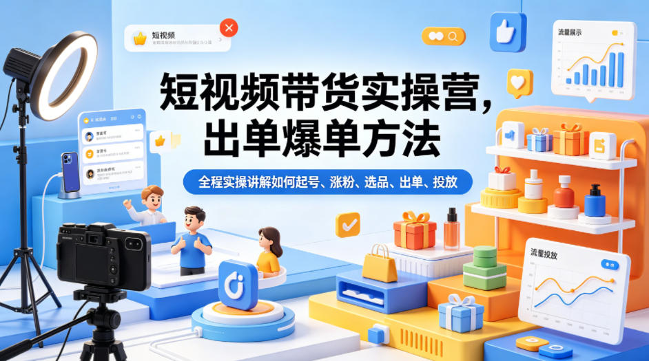 短视频带货实操营，出单爆单方法，全程实操讲解如何起号、涨粉、选品、出单、投放-低成本创业项目大全｜短视频带货+AI副业变现｜知行创业网
