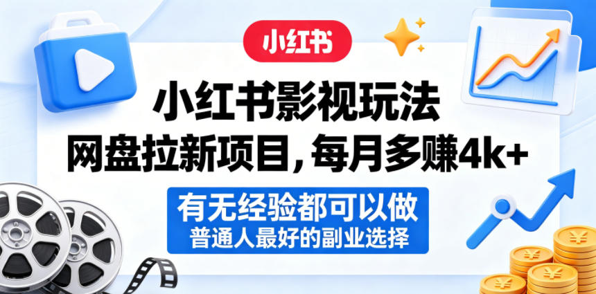 小红书影视玩法网盘拉新项目，每月多賺4k+，有无经验都可以做，普通人最好的副业选择-低成本创业项目大全｜短视频带货+AI副业变现｜知行创业网