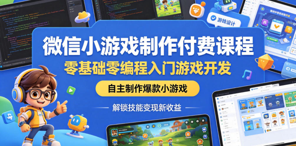 微信小游戏制作付费课程，零基础零编程入门游戏开发，自主制作爆款小游戏，解锁技能变现新收益-低成本创业项目大全｜短视频带货+AI副业变现｜知行创业网