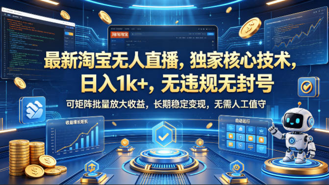 最新淘宝无人直播，独家核心技术，日入1k+，无违规无封号，可矩阵批量放大，长期稳定，无需人工值守【揭秘】-低成本创业项目大全｜短视频带货+AI副业变现｜知行创业网