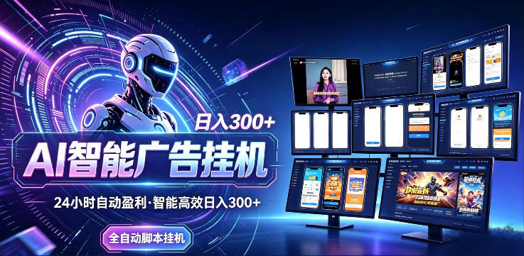 AI智能广告挂G项目，无需人工，单机稳定日入200+，可矩阵放大，24小时不间断刷广告賺收益【揭秘】-低成本创业项目大全｜短视频带货+AI副业变现｜知行创业网