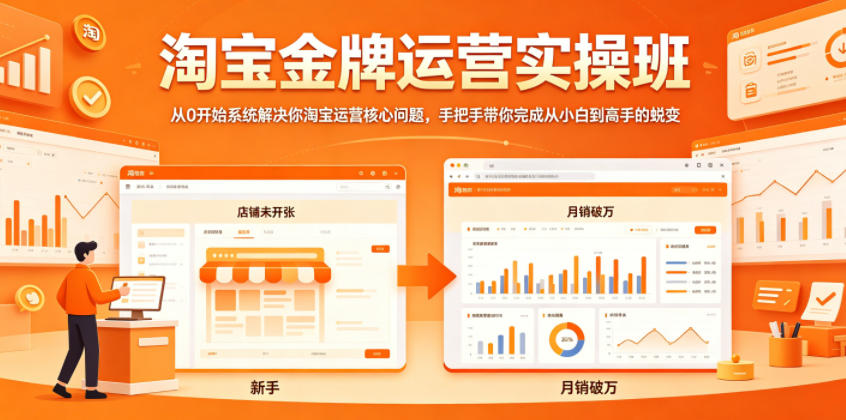 淘宝金牌运营实操班,从0开始系统解决你淘宝运营核心问题,手把手带你完成从小白到高手的蜕变-低成本创业项目大全|短视频带货+AI副业变现|知行创业网