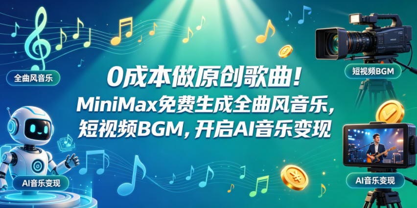 0成本做原创歌曲！MiniMax免费生成全曲风音乐，短视频BGM，开启AI音乐变现-低成本创业项目大全｜短视频带货+AI副业变现｜知行创业网
