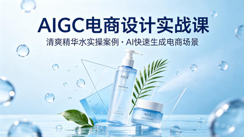 AIGC电商设计实战课，以清爽精华水为实操案例，教你用AI快速生成电商场景-低成本创业项目大全｜短视频带货+AI副业变现｜知行创业网