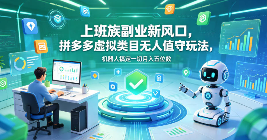 上班族副业新风口，拼多多虚拟类目无人值守玩法，机器人搞定一切月入五位数【揭秘】-低成本创业项目大全｜短视频带货+AI副业变现｜知行创业网