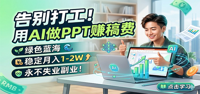告别打工！用AI做PPT赚稿费，绿色蓝海，稳定月入1-2W，永不失业副业！-低成本创业项目大全｜短视频带货+AI副业变现｜知行创业网
