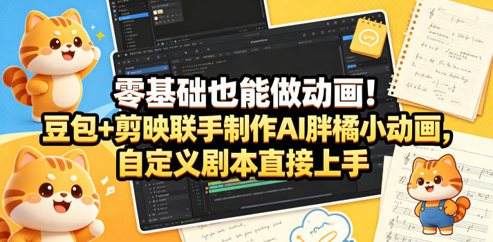 零基础也能做动画！豆包+剪映联手制作AI胖橘小动画，自定义剧本直接上手-低成本创业项目大全｜短视频带货+AI副业变现｜知行创业网