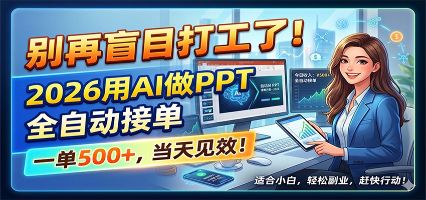 别再盲目打工了!2026用AI做PPT全自动接单,一单5张+,当天见效!-低成本创业项目大全|短视频带货+AI副业变现|知行创业网