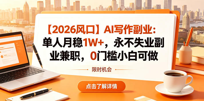 【2026风口】AI写作副业：单人月稳1W+，永不失业副业兼职，0门槛小白可做【揭秘】-低成本创业项目大全｜短视频带货+AI副业变现｜知行创业网