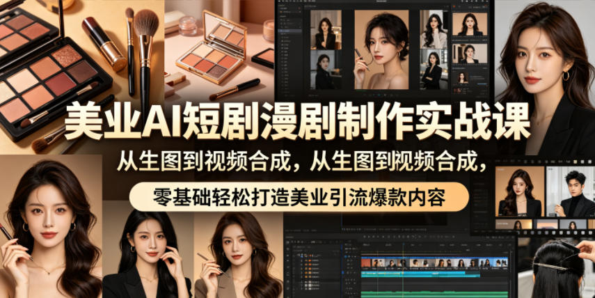 美业AI短剧漫剧制作实战课，从生图到视频合成，零基础轻松打造美业引流爆款内容-低成本创业项目大全｜短视频带货+AI副业变现｜知行创业网