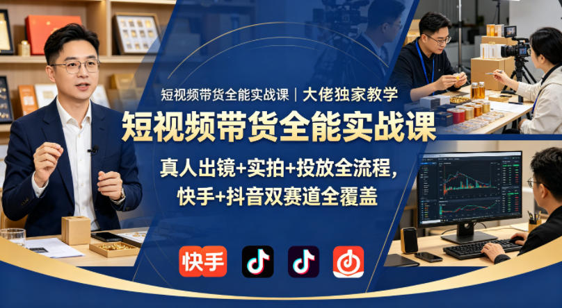 短视频带货全能实战课｜大佬独家教学，真人出镜+实拍+投放全流程，快手+抖音双赛道全覆盖-低成本创业项目大全｜短视频带货+AI副业变现｜知行创业网