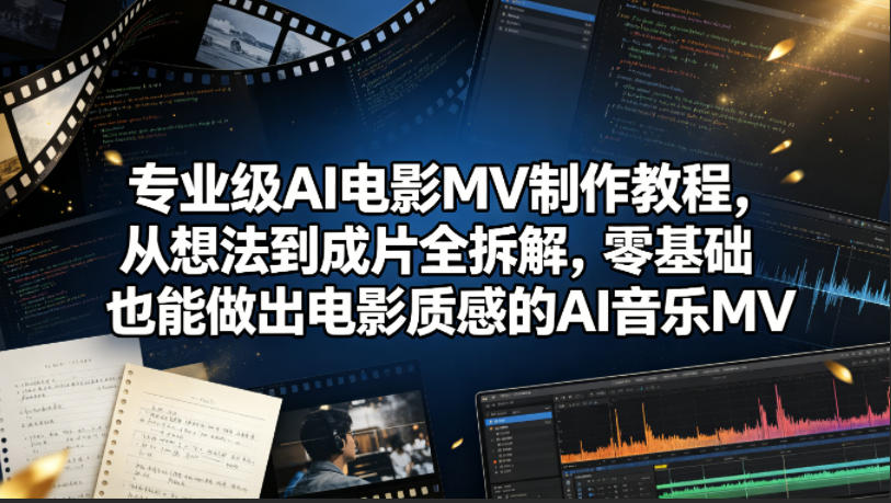 专业级AI电影MV制作教程，从想法到成片全拆解，零基础也能做出电影质感的AI音乐MV-低成本创业项目大全｜短视频带货+AI副业变现｜知行创业网