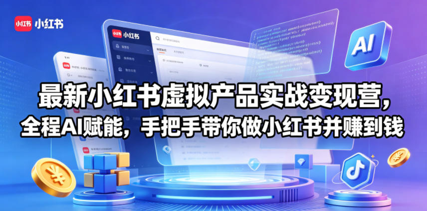 最新小红书虚拟产品实战变现营，全程AI赋能，手把手带你做小红书并赚到钱-低成本创业项目大全｜短视频带货+AI副业变现｜知行创业网