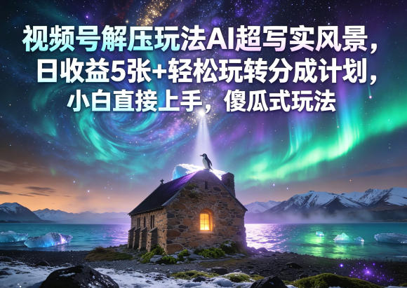 视频号解压玩法AI超写实风景,日收益5张+轻松玩转分成计划,小白直接上手,傻瓜式玩法-低成本创业项目大全|短视频带货+AI副业变现|知行创业网