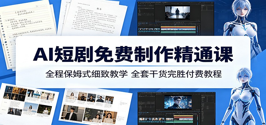 AI短剧免费制作精通课：全程保姆式细致教学，全套干货完胜付费教程-低成本创业项目大全｜短视频带货+AI副业变现｜知行创业网