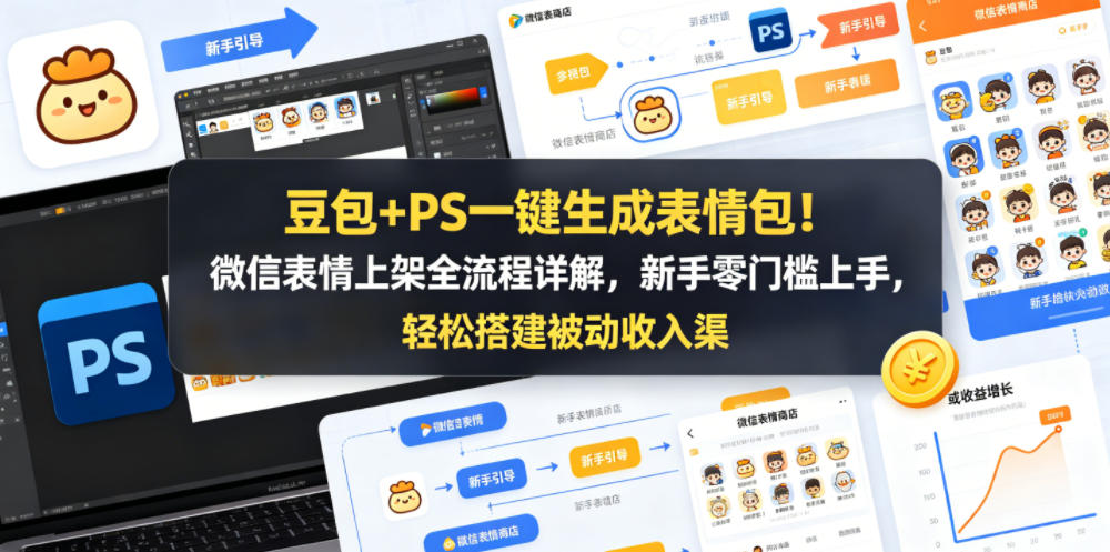 豆包+PS一键生成表情包！微信表情上架全流程详解，新手零门槛上手，轻松搭建被动收入渠道-低成本创业项目大全｜短视频带货+AI副业变现｜知行创业网