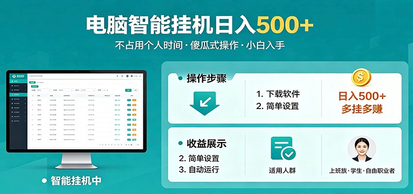 全自动电脑挂机，支持多挂多赚，上班族学生党都能做，小白也能日入500+副业-低成本创业项目大全｜短视频带货+AI副业变现｜知行创业网