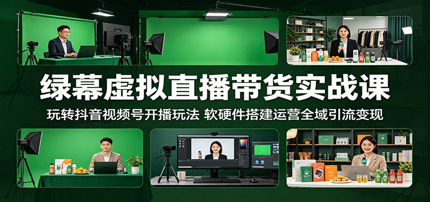 绿幕虚拟直播带货实战课：玩转抖音视频号开播玩法，软硬件搭建运营全域引流变现-低成本创业项目大全｜短视频带货+AI副业变现｜知行创业网
