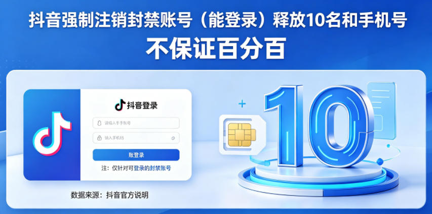 抖音强制注销F禁账号(能登录)释放10名和手机号,不保证百分百-低成本创业项目大全|短视频带货+AI副业变现|知行创业网