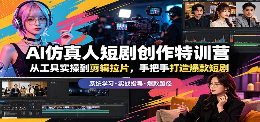 AI仿真人短剧创作特训营：从工具实操到剪辑拉片，手把手打造爆款短剧-低成本创业项目大全｜短视频带货+AI副业变现｜知行创业网