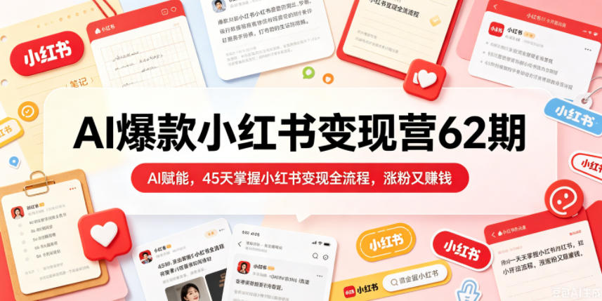 AI爆款小红书变现营62期2026年5月，AI赋能，45天掌握小红书变现全流程，涨粉又賺钱-低成本创业项目大全｜短视频带货+AI副业变现｜知行创业网
