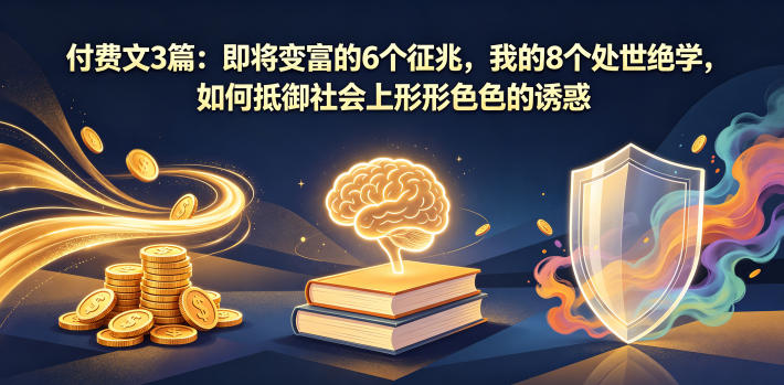 付费文3篇:即将变富的6个征兆,我的8个处世绝学,如何抵御社会上形形色色的诱惑-低成本创业项目大全|短视频带货+AI副业变现|知行创业网