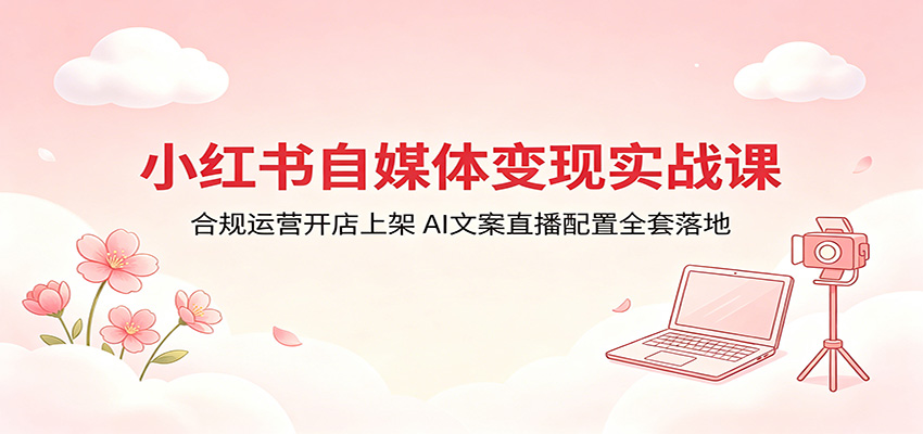 小红书自媒体变现实战课：合规运营开店上架，AI文案直播配置全套落地-低成本创业项目大全｜短视频带货+AI副业变现｜知行创业网