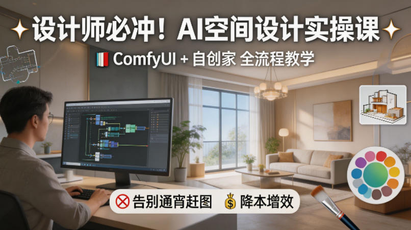 设计师必冲！AI空间设计实操课，ComfyUI+自创家全教学，告别通宵赶图，降本增效-低成本创业项目大全｜短视频带货+AI副业变现｜知行创业网