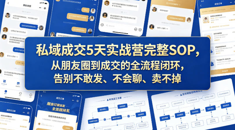 私域成交5天实战营完整SOP，从朋友圈到成交的全流程闭环，告别不敢发、不会聊、卖不掉-低成本创业项目大全｜短视频带货+AI副业变现｜知行创业网