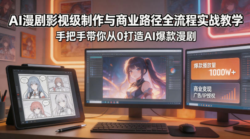 AI漫剧影视级制作与商业路径全流程实战教学，手带你从0打造AI爆款漫剧-低成本创业项目大全｜短视频带货+AI副业变现｜知行创业网