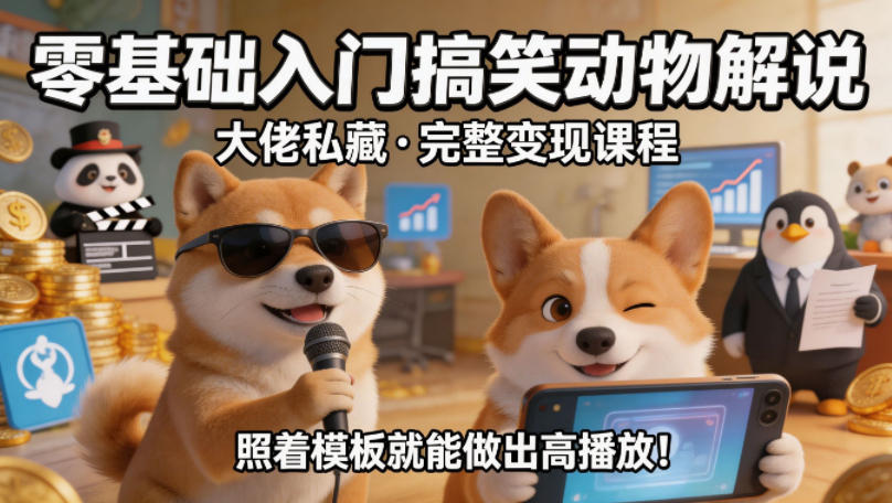 零基础入门搞笑动物解说，大佬私藏完整变现课程，照着模板就能做出高播放-低成本创业项目大全｜短视频带货+AI副业变现｜知行创业网