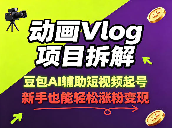 动画Vlog项目拆解，豆包AI辅助短视频起号，新手也能轻松涨粉，43条作品涨粉8.3W-低成本创业项目大全｜短视频带货+AI副业变现｜知行创业网