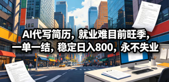 AI代写简历,就业难目前旺季,一单一结,稳定日入800,永不失业-低成本创业项目大全|短视频带货+AI副业变现|知行创业网