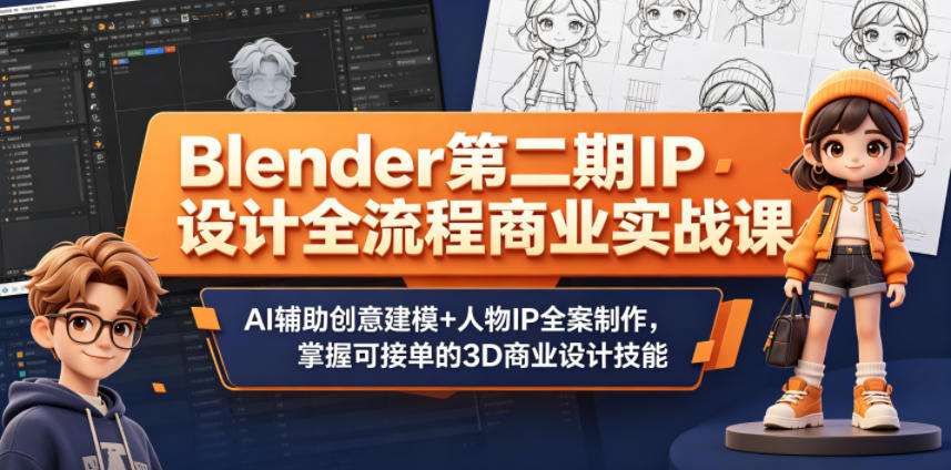 Blender第二期IP设计全流程商业实战课，AI辅助创意建模+人物IP全案制作，掌握可接单的3D商业设计技能-低成本创业项目大全｜短视频带货+AI副业变现｜知行创业网