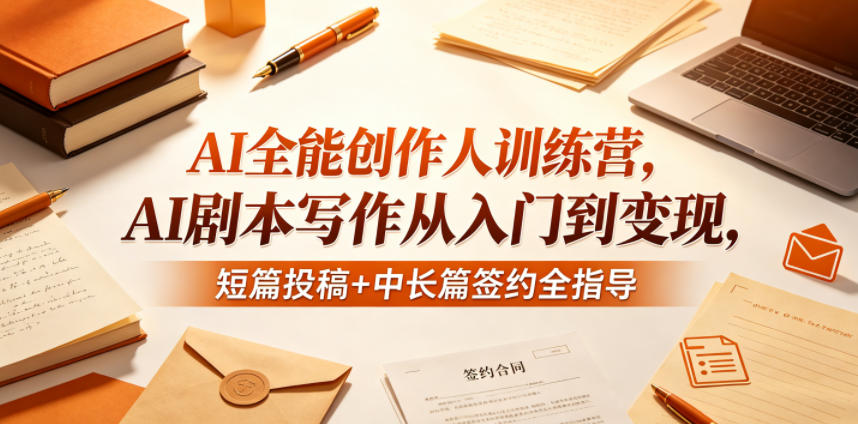 AI全能创作人训练营，AI剧本写作从入门到变现，短篇投稿+中长篇签约全指导-低成本创业项目大全｜短视频带货+AI副业变现｜知行创业网