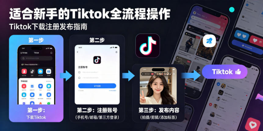 Tiktok下载注册发布，适合新手的Tiktok全流程操作-低成本创业项目大全｜短视频带货+AI副业变现｜知行创业网
