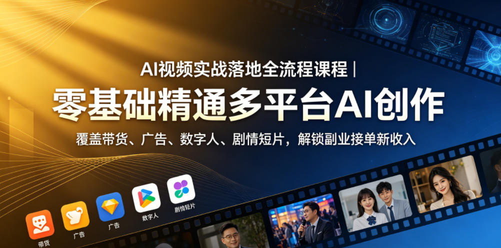 AI视频实战落地全流程课程｜零基础精通多平台AI创作，覆盖带货、广告、数字人、剧情短片，解锁副业接单新收入-低成本创业项目大全｜短视频带货+AI副业变现｜知行创业网