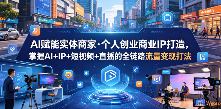 AI赋能实体商家·个人创业商业IP打造，掌握AI+IP+短视频+直播的全链路流量变现打法-低成本创业项目大全｜短视频带货+AI副业变现｜知行创业网