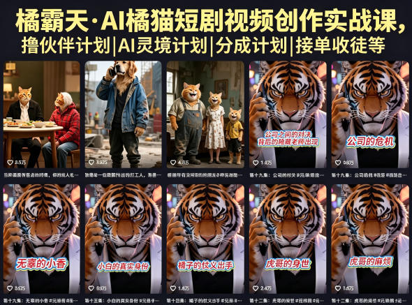 橘霸天·AI橘猫短剧视频创作实战课,撸伙伴计划|AI灵境计划|分成计划|接单收徒等-低成本创业项目大全|短视频带货+AI副业变现|知行创业网