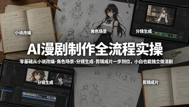 AI漫剧制作全流程实操，零基础从小说改编-角色场景-分镜生成-剪辑成片一步到位，小白也能独立做漫剧-低成本创业项目大全｜短视频带货+AI副业变现｜知行创业网