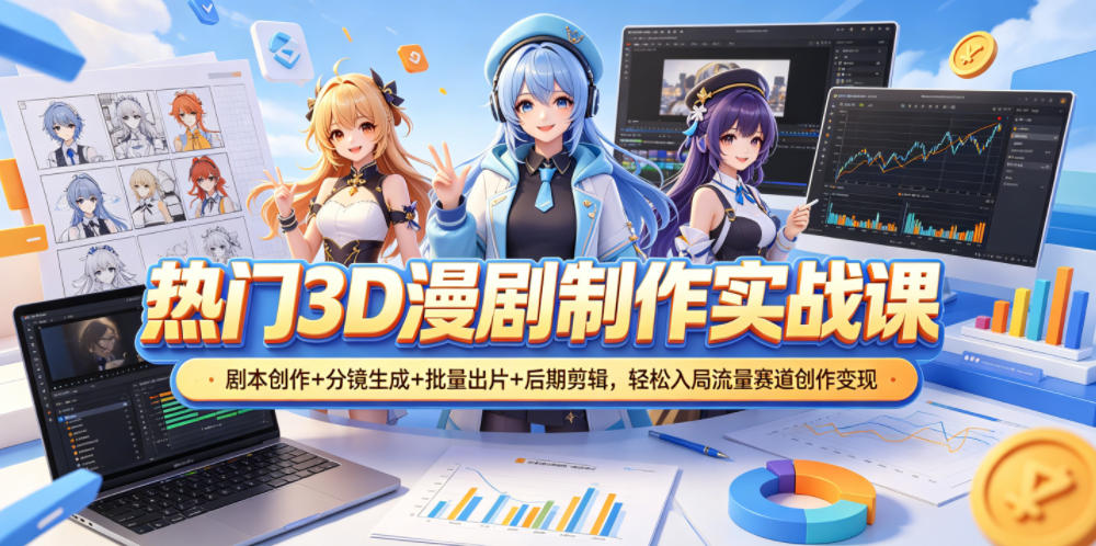 热门3D漫剧制作实战课,剧本创作+分镜生成+批量出片+后期剪辑,轻松入局流量赛道创作变现-低成本创业项目大全|短视频带货+AI副业变现|知行创业网