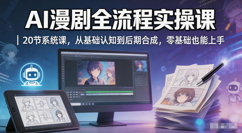 AI漫剧全流程实操课｜20节系统课，从基础认知到后期合成，零基础也能上手-低成本创业项目大全｜短视频带货+AI副业变现｜知行创业网
