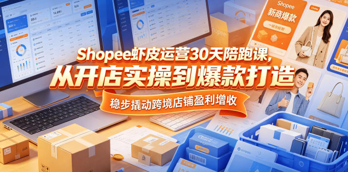 Shopee虾皮运营30天陪跑课，从开店实操到爆款打造，稳步撬动跨境店铺盈利增收-低成本创业项目大全｜短视频带货+AI副业变现｜知行创业网