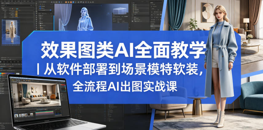 效果图类AI全面教学｜从软件部署到场景模特软装，全流程AI出图实战课-低成本创业项目大全｜短视频带货+AI副业变现｜知行创业网