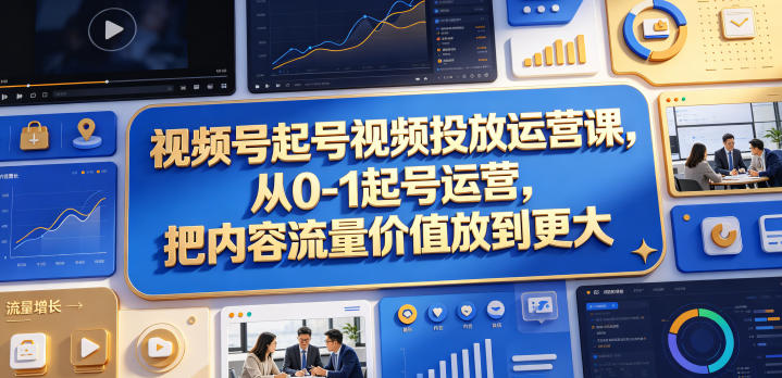 视频号起号视频投放运营课，从0-1起号运营，把内容流量价值放到更大-低成本创业项目大全｜短视频带货+AI副业变现｜知行创业网