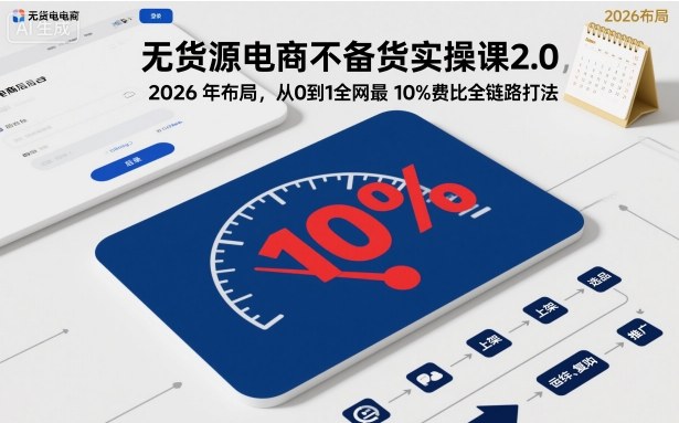 无货源电商不备货实操课2.0,2026年布局,从0到1全网最低10%费比全链路打法【更新26年5月】-低成本创业项目大全|短视频带货+AI副业变现|知行创业网
